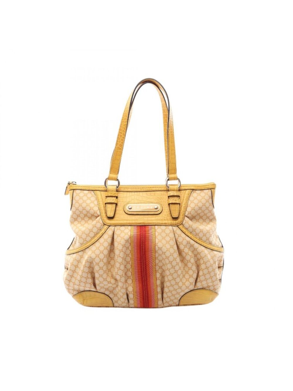 Celine Tote Bag Macadam Croco Embossed Yellow Leather Canvas